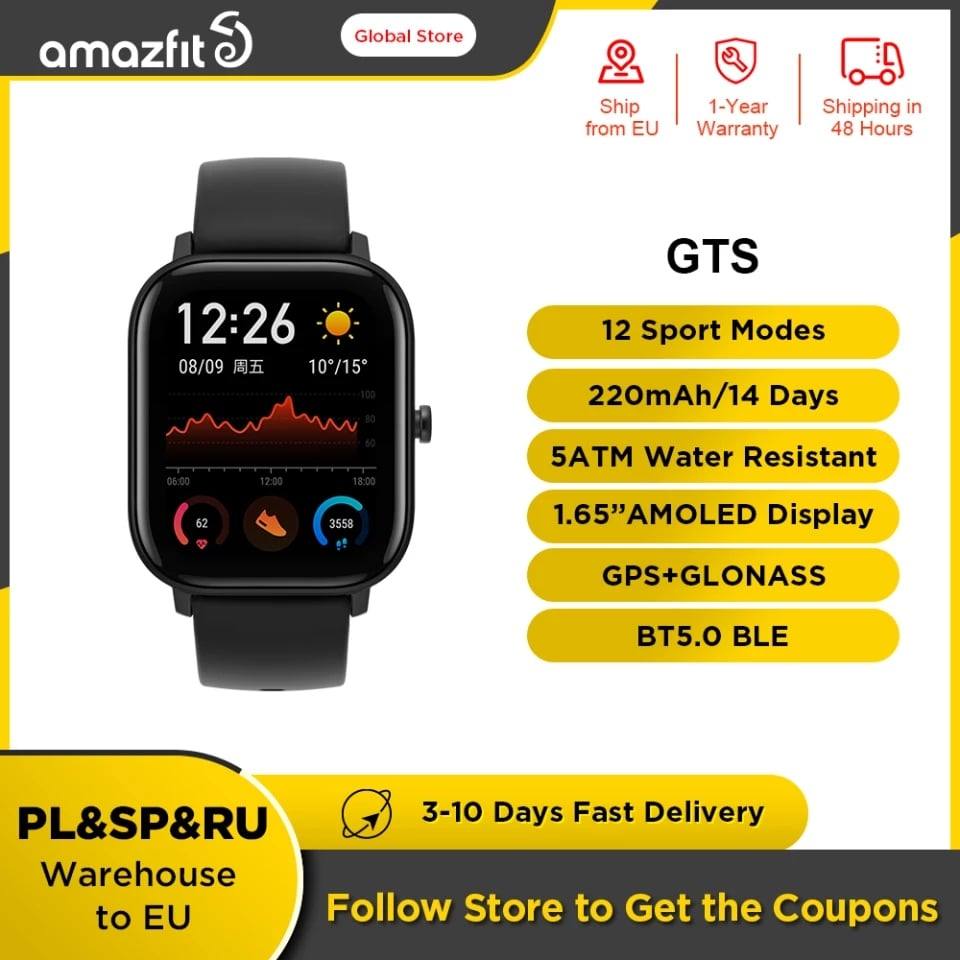 Code Promos Aliexpress Maroc - 20$ Amazfit GTS Smart Watch 5ATM Waterproof